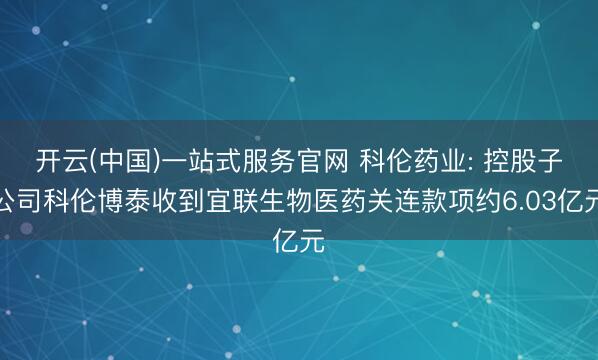 开云(中国)一站式服务官网 科伦药业: 控股子公司科伦博泰收到宜联生物医药关连款项约6.03亿元